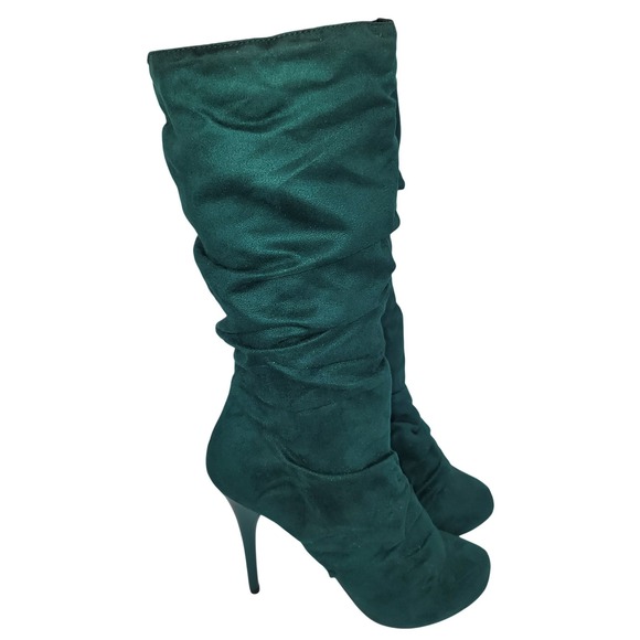 Michael Antonio Green Suede Slouchy Stiletto Boots 5.5  Ruched Y2K - Picture 3 of 9